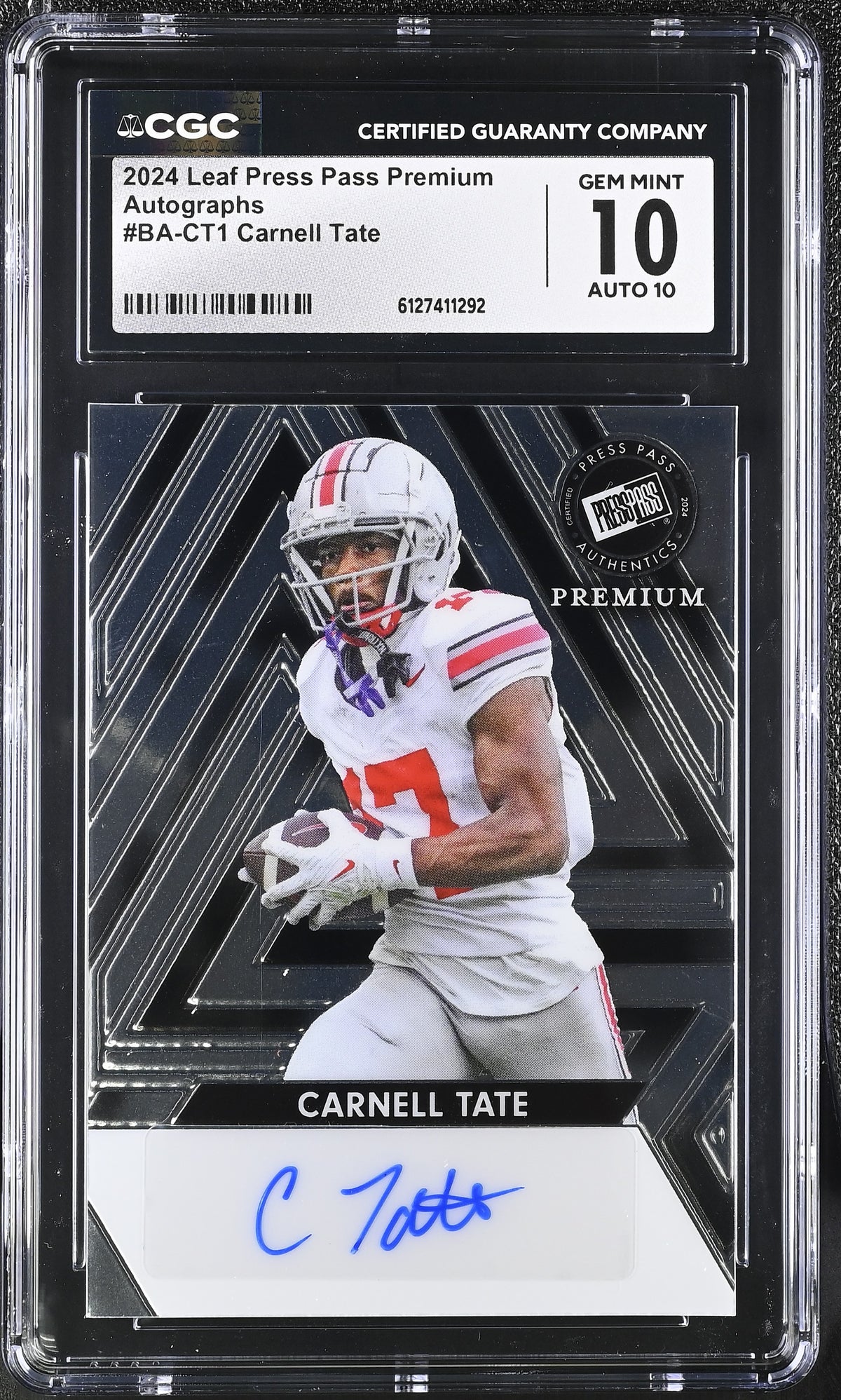 Carnell Tate 2024 Press Pass Premium Autographs 7/99 #BA-CT1 CGC 10