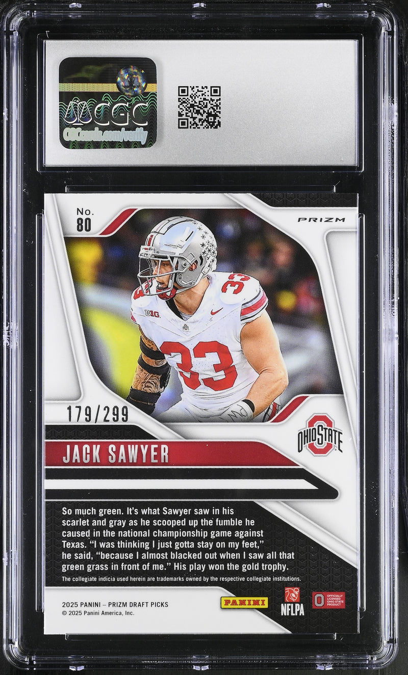 Jack Sawyer Blue Wave 2025 Prizm Draft Picks 179/299 #80 CGC 9.5-2