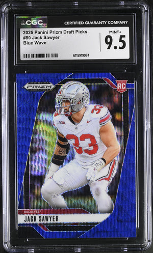Jack Sawyer Blue Wave 2025 Prizm Draft Picks 179/299 #80 CGC 9.5