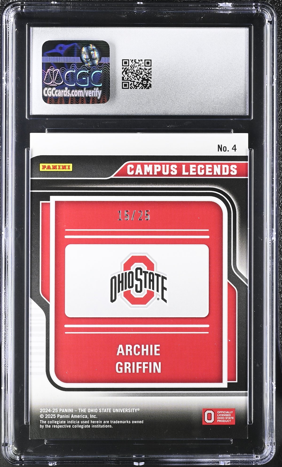 Archie Griffin Blue 2024-25 Ohio State Contenders Campus Legends 15/25 #4 CGC 9-2