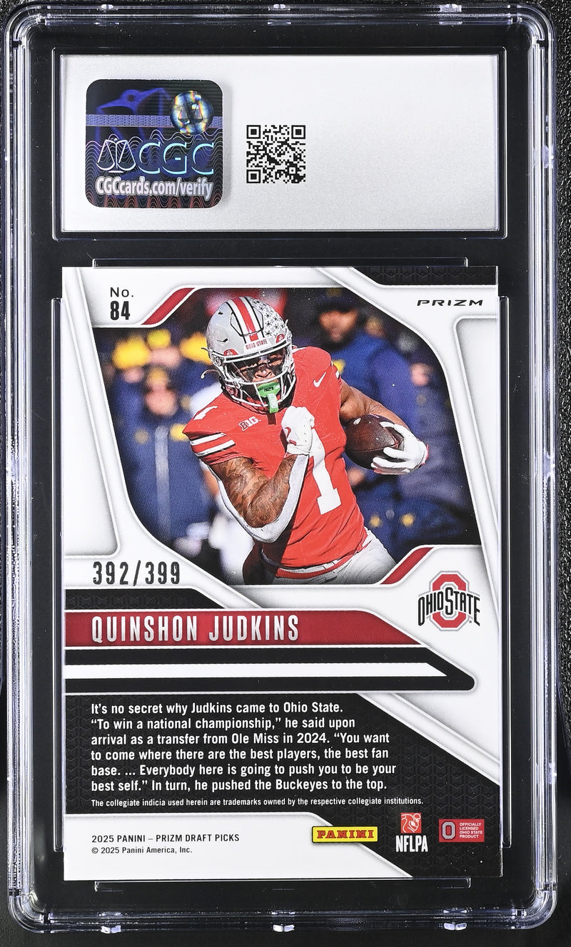 Quinshon Judkins Red 392/399 2025 Prizm Draft Picks #84 CGC 10-2