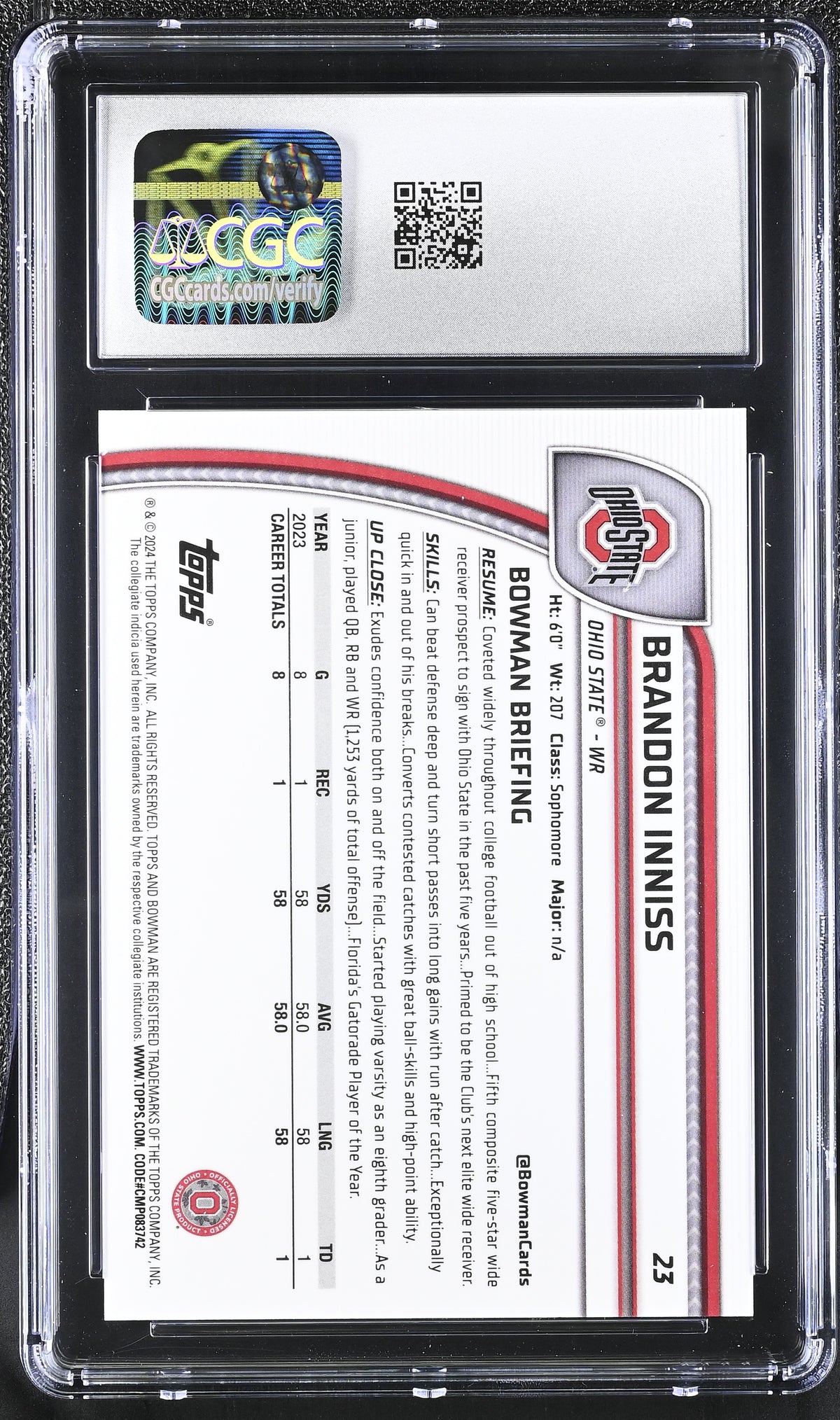 Brandon Inniss Orange 2024 University Sapphire 18/25 #23 CGC 10-2