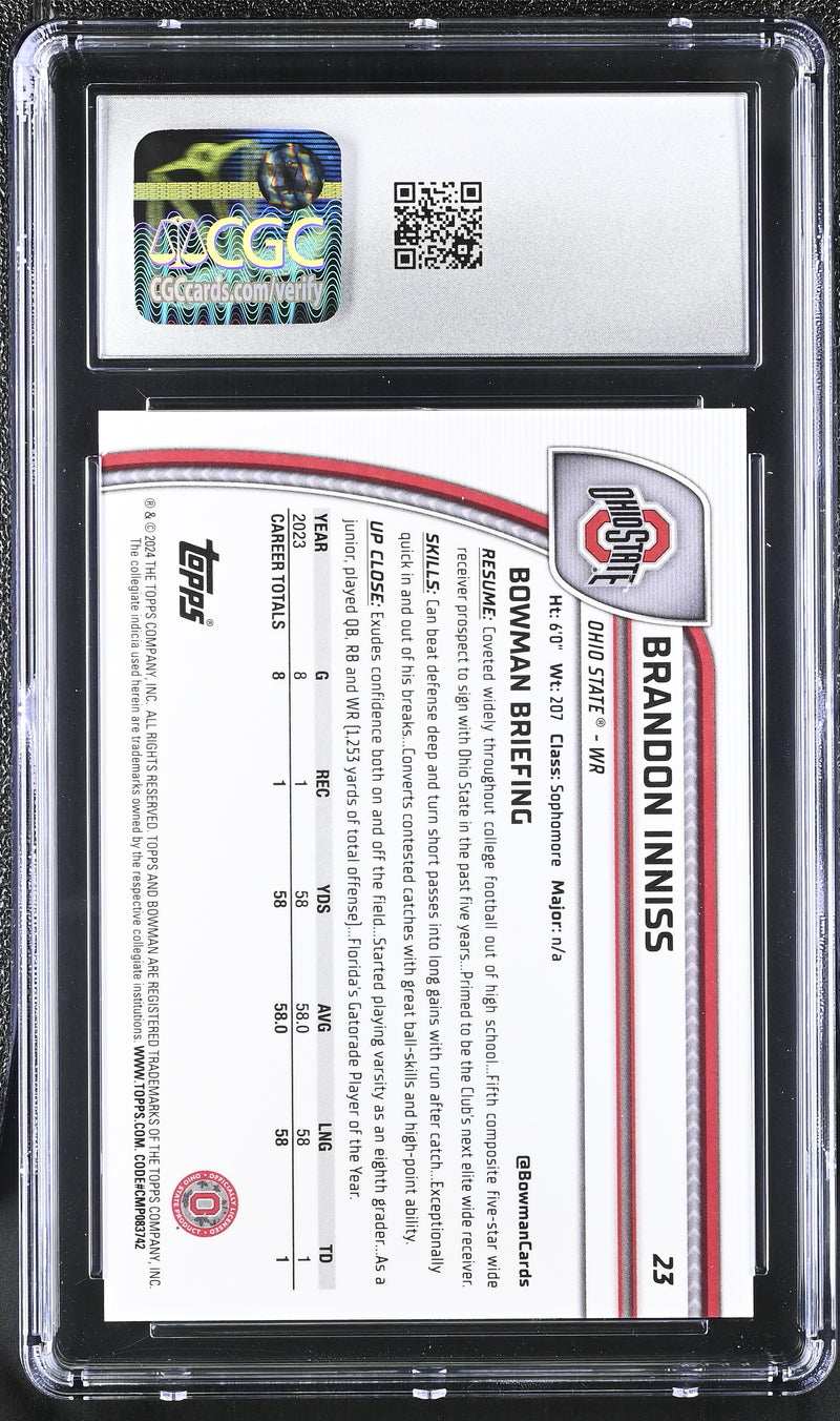 Brandon Inniss Orange 2024 University Sapphire 18/25 #23 CGC 10-2