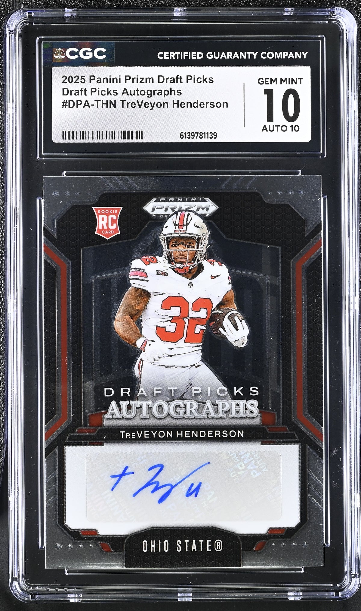 TreVeyon Henderson 2025 Prizm Draft Picks Draft Picks Autographs #DPA-THN CGC 10 Auto 10