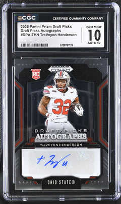 TreVeyon Henderson 2025 Prizm Draft Picks Draft Picks Autographs #DPA-THN CGC 10 Auto 10-1