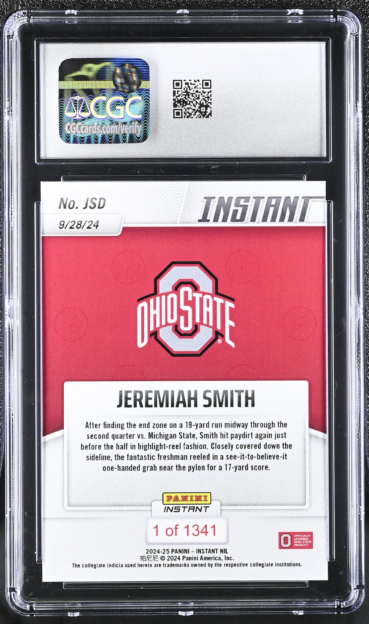 Jeremiah Smith 2024-25 Instant NIL #JSD CGC 10-2