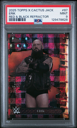 Erik 2025 Topps Chrome X Cactus Jack WWE Red Black Refractor #87 PSA 9