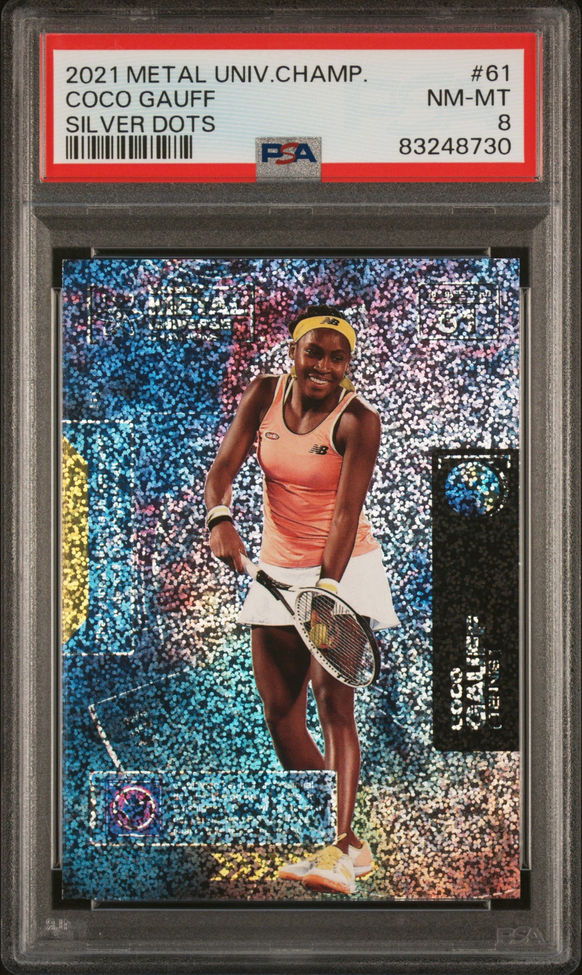Coco Gauff 2021 Metal Universe Champions Silver Dots SP 111/299 PSA 8