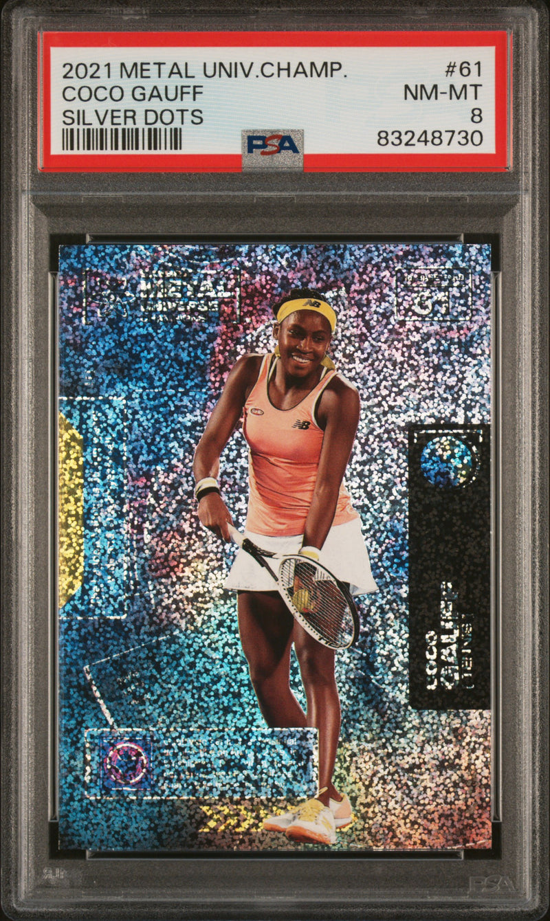 Coco Gauff 2021 Metal Universe Champions Silver Dots SP 111/299 PSA 8-1