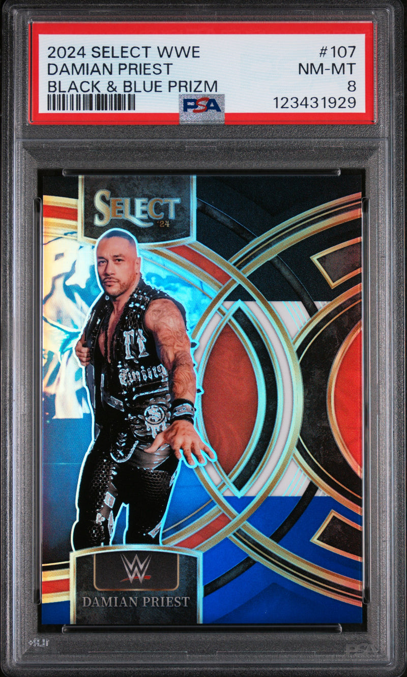 Damian Priest 2024 Panini Select WWE Premier Level Black Blue SP 290/399 PSA 8-1