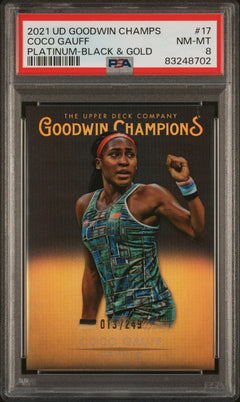 Coco Gauff 2021 Upper Deck Goodwin Champions Black Gold Platinum SP 13/249 PSA 8-1