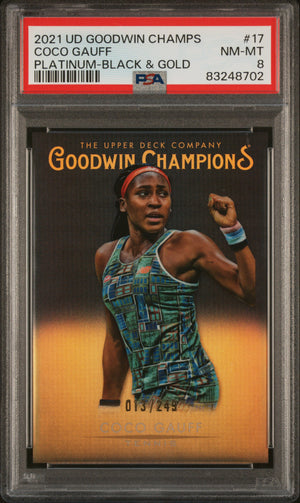 Coco Gauff 2021 Upper Deck Goodwin Champions Black Gold Platinum SP 13/249 PSA 8