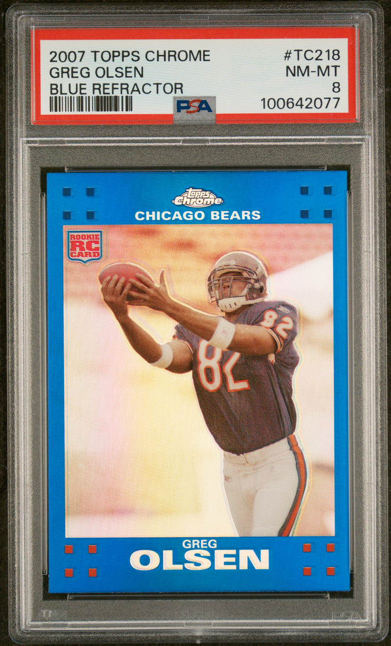 Greg Olsen RC 2007 Topps Chrome Blue Refractor Rookie PSA 8-1