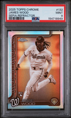James Wood RC 2025 Topps Chrome Sepia Refractor Rookie #132 PSA 9-1