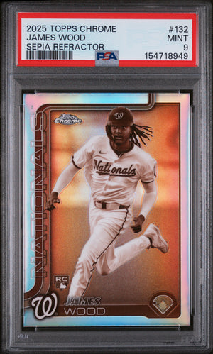 James Wood RC 2025 Topps Chrome Sepia Refractor Rookie #132 PSA 9