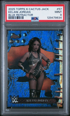 Kelani Jordan 2025 Topps Chrome X Cactus Jack WWE Blue Refractor SP 9/150 PSA 9-1