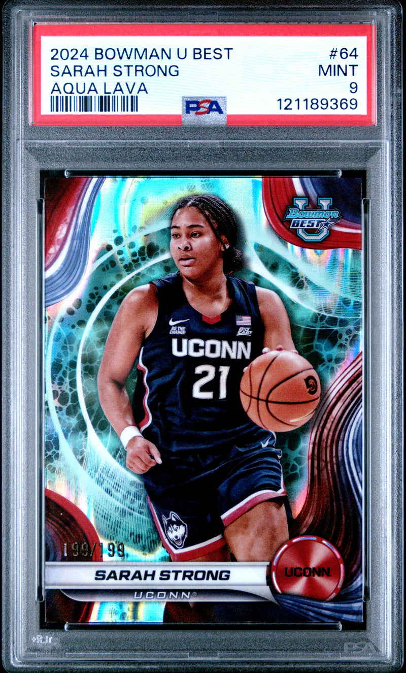 Sarah Strong RC 2024-25 Bowman U Best Aqua Refractor Rookie SP 199/199 PSA 9-1