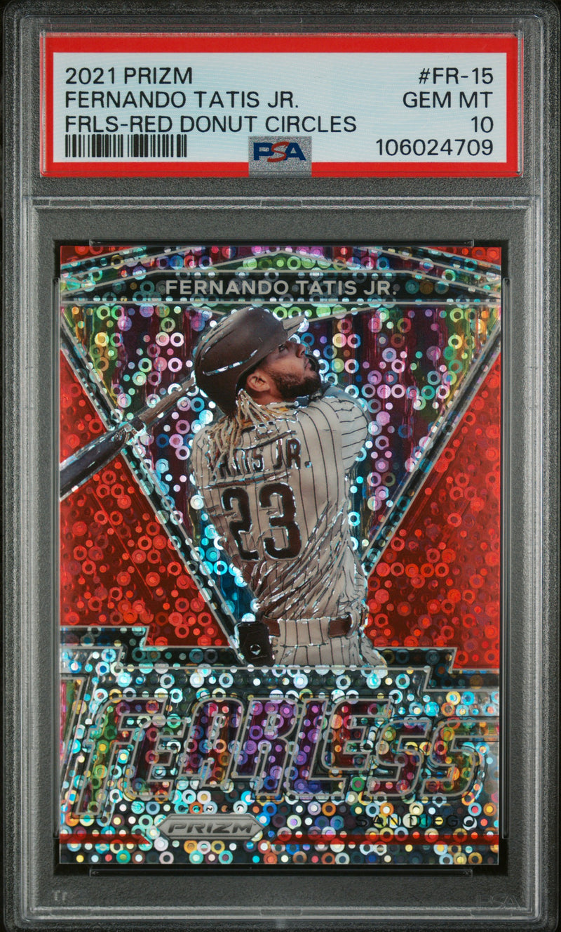 Fernando Tatis Jr 2021 Panini Prizm Red Donut Circles Disco Fearless SP 15/99 PSA 10-1