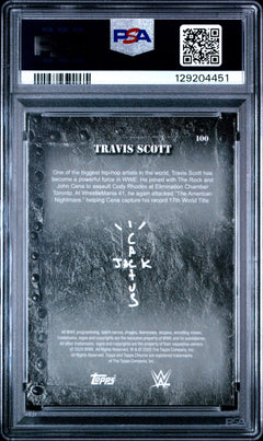 Travis Scott 2025 Topps Chrome X Cactus Jack WWE Black Yellow Refractor #100 PSA 9-2