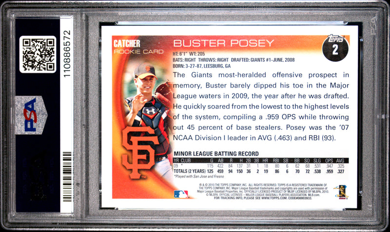 Buster Posey RC 2010 Topps Rookie #2 PSA 9-2