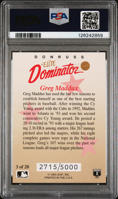Greg Maddux 1993 Donruss Elite Dominator SP 2715/5000 PSA 8-2