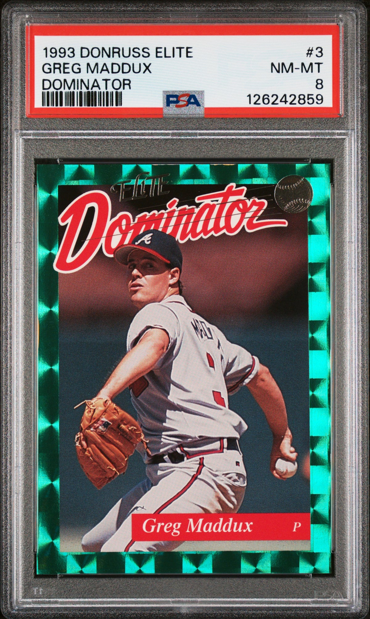 Greg Maddux 1993 Donruss Elite Dominator SP 2715/5000 PSA 8