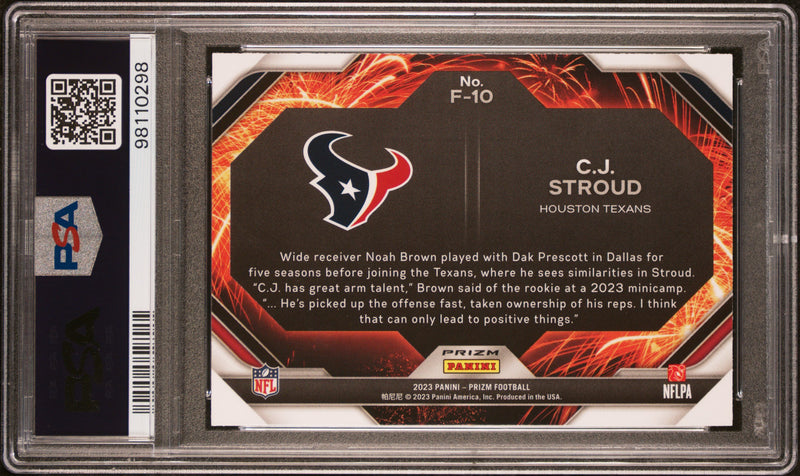 Cj Stroud RC 2023 Panini Prizm Green Fireworks Rookie PSA 10-2