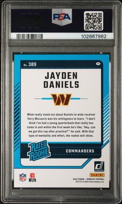 Jayden Daniels RC 2024 Donruss Purple Press Proof Rated Rookie #389 PSA 9-2