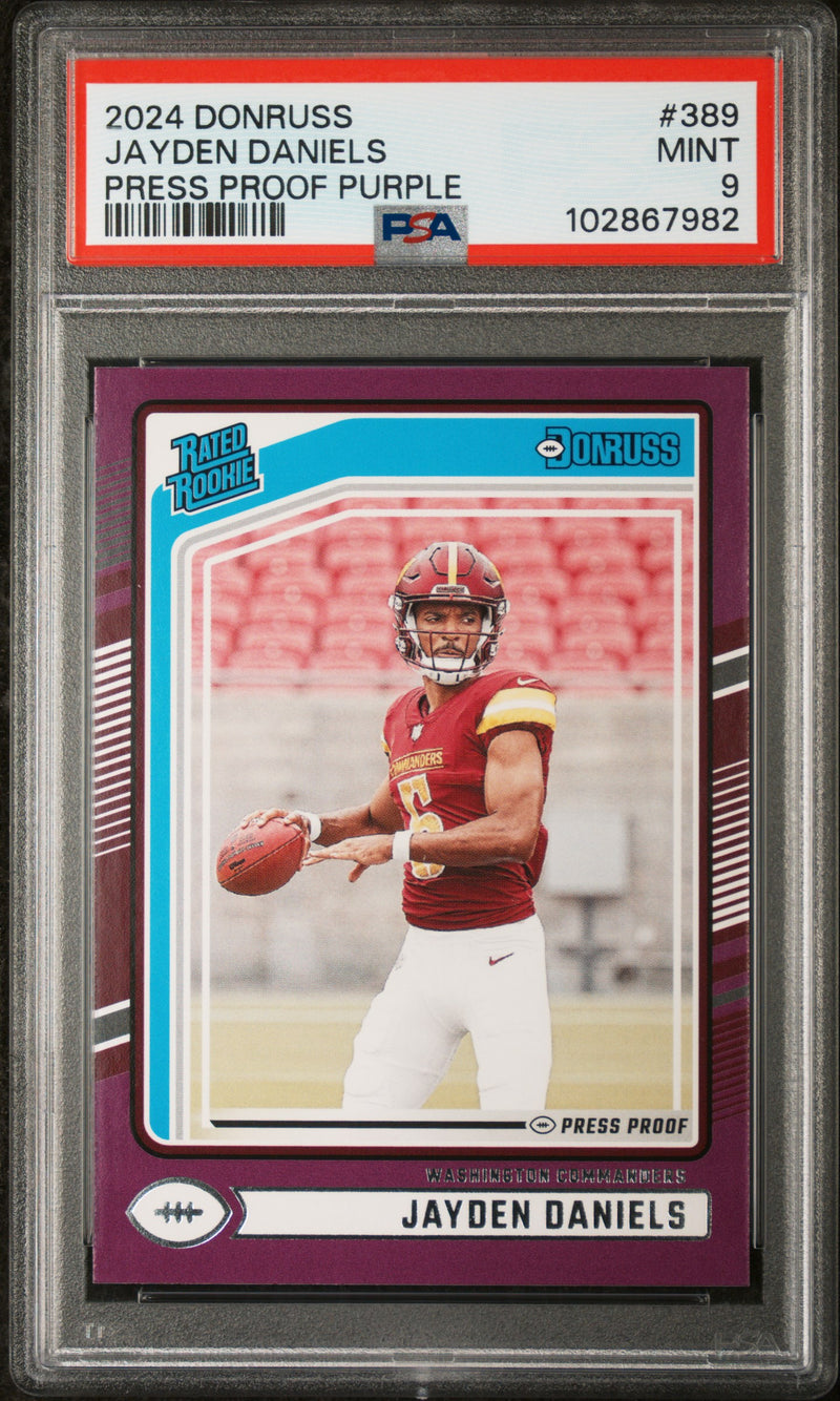 Jayden Daniels RC 2024 Donruss Purple Press Proof Rated Rookie #389 PSA 9-1