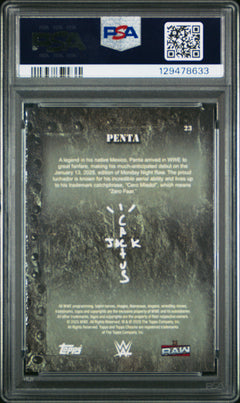 Penta 2025 Topps Chrome X Cactus Jack WWE Blue Refractor SP 90/150 PSA 9-2