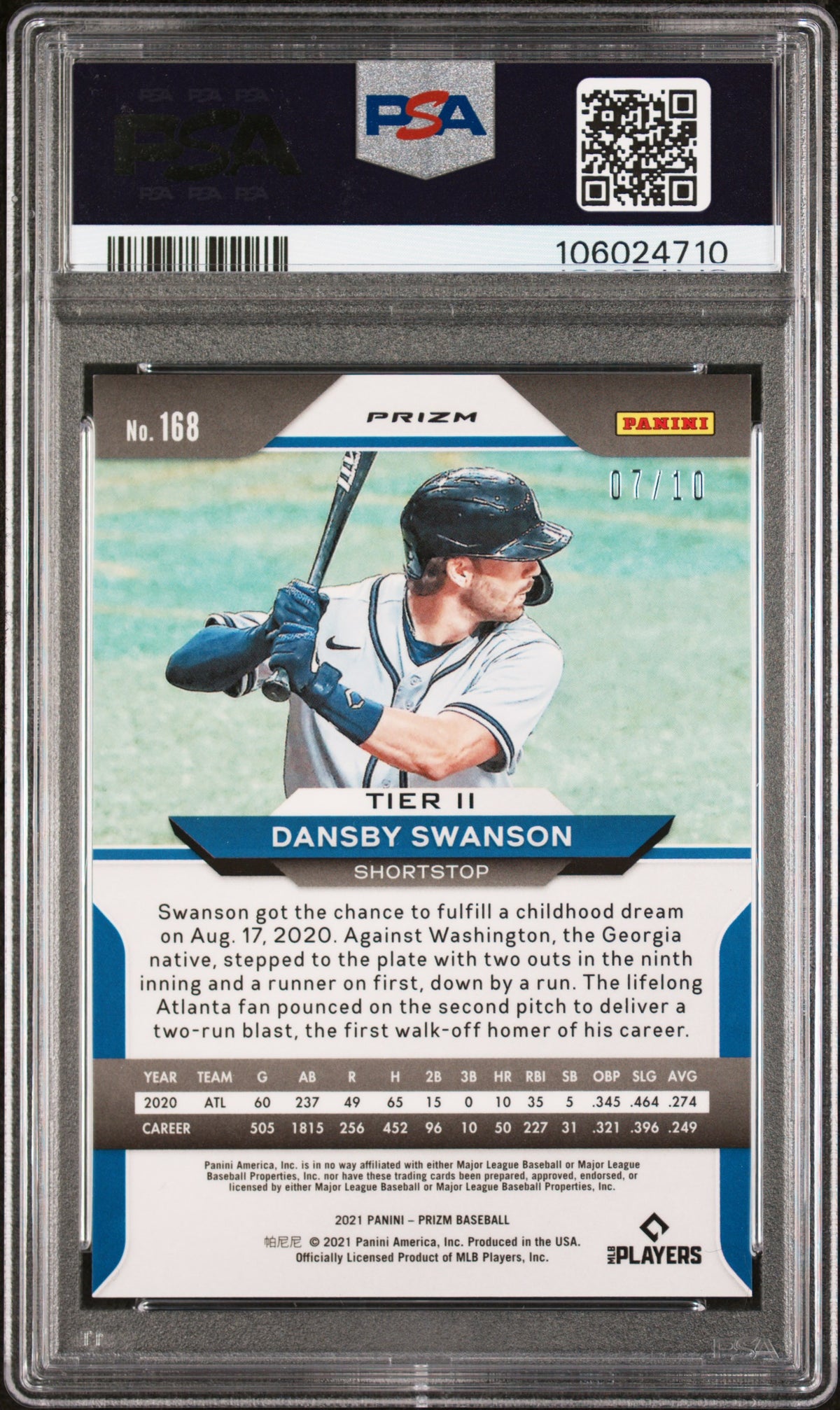 Dansby Swanson 2021 Panini Prizm Gold Donut Circles Disco SP 7/10 PSA 9-2