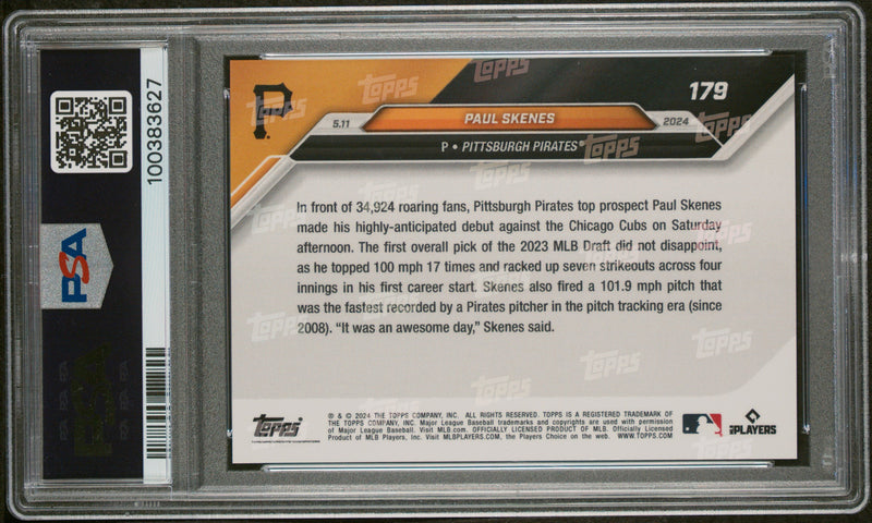 Paul Skenes RC 2024 Topps Now Rookie #179 PSA 10-2