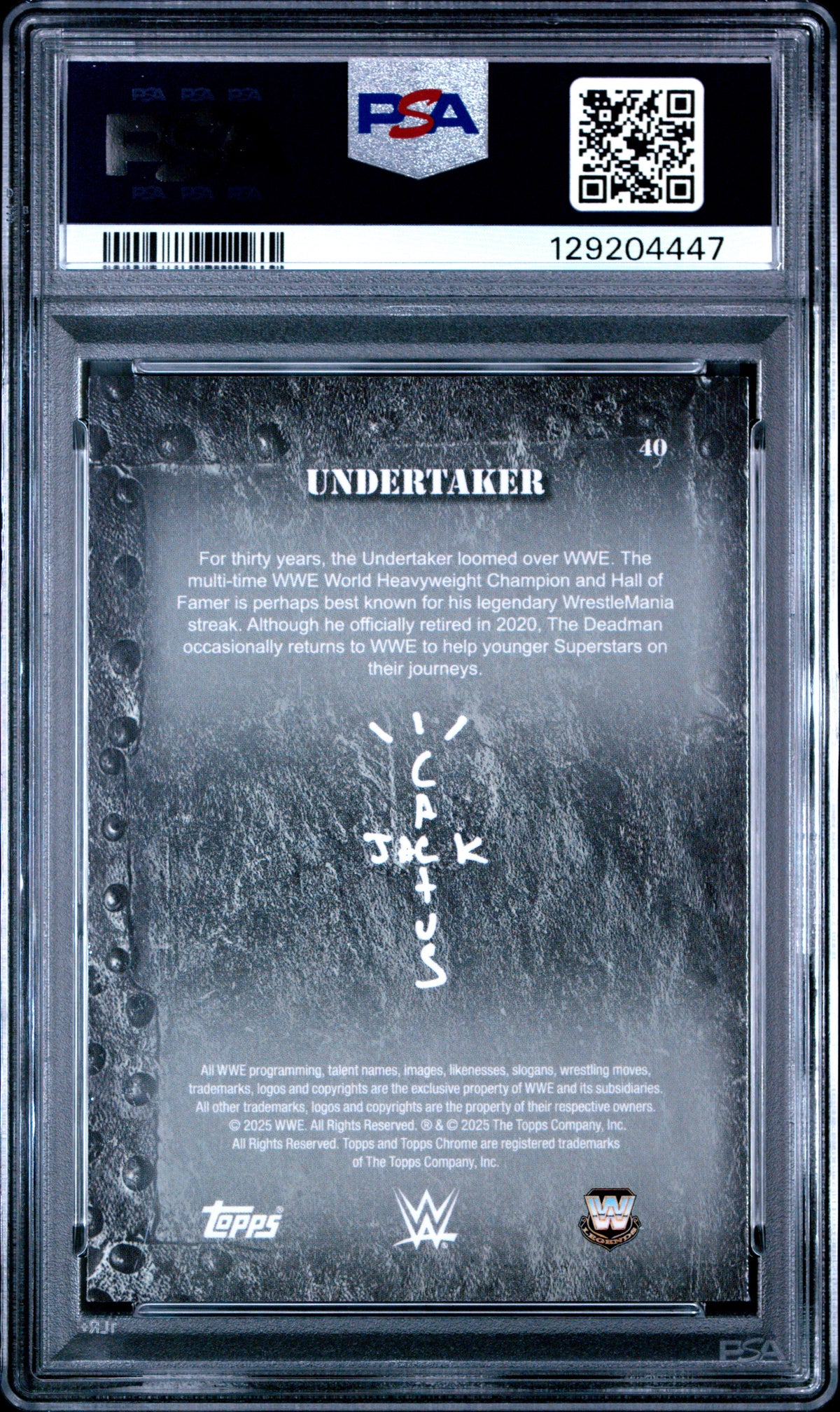 Undertaker 2025 Topps Chrome X Cactus Jack WWE Purple Refractor SP 31/250 PSA 9-2