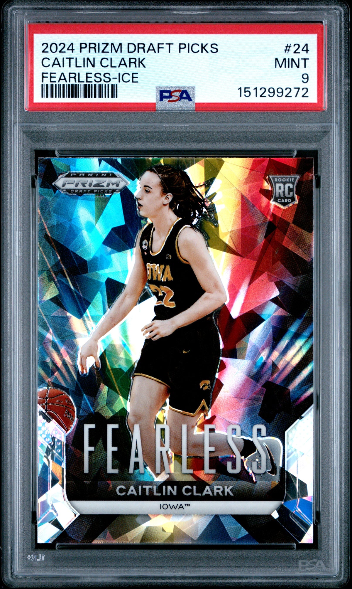 Caitlin Clark RC 2024 Panini Prizm Draft Ice Fearless Rookie #24 PSA 9-1