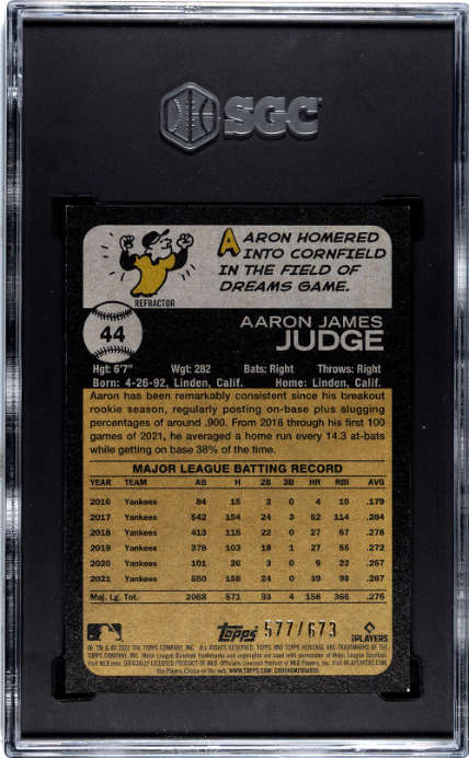 Aaron Judge 2022 Topps Heritage Chrome Refractor SP 577/673 SGC 9-2