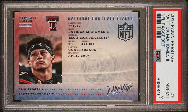Patrick Mahomes II RC 2017 Panini Prestige NFL Passport Rookie #5 PSA 8-1