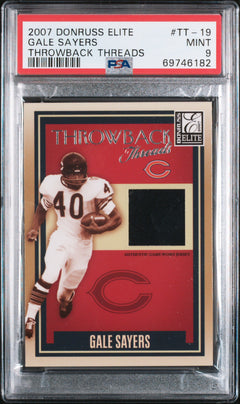 Gale Sayers 2007 Donruss Elite Throwback Threads Game Used Patch SP 186/249 PSA 9-1