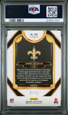 Jimmy Graham 2024 Panini Select Club Level Gold Prizm SP 1/10 PSA 9-2