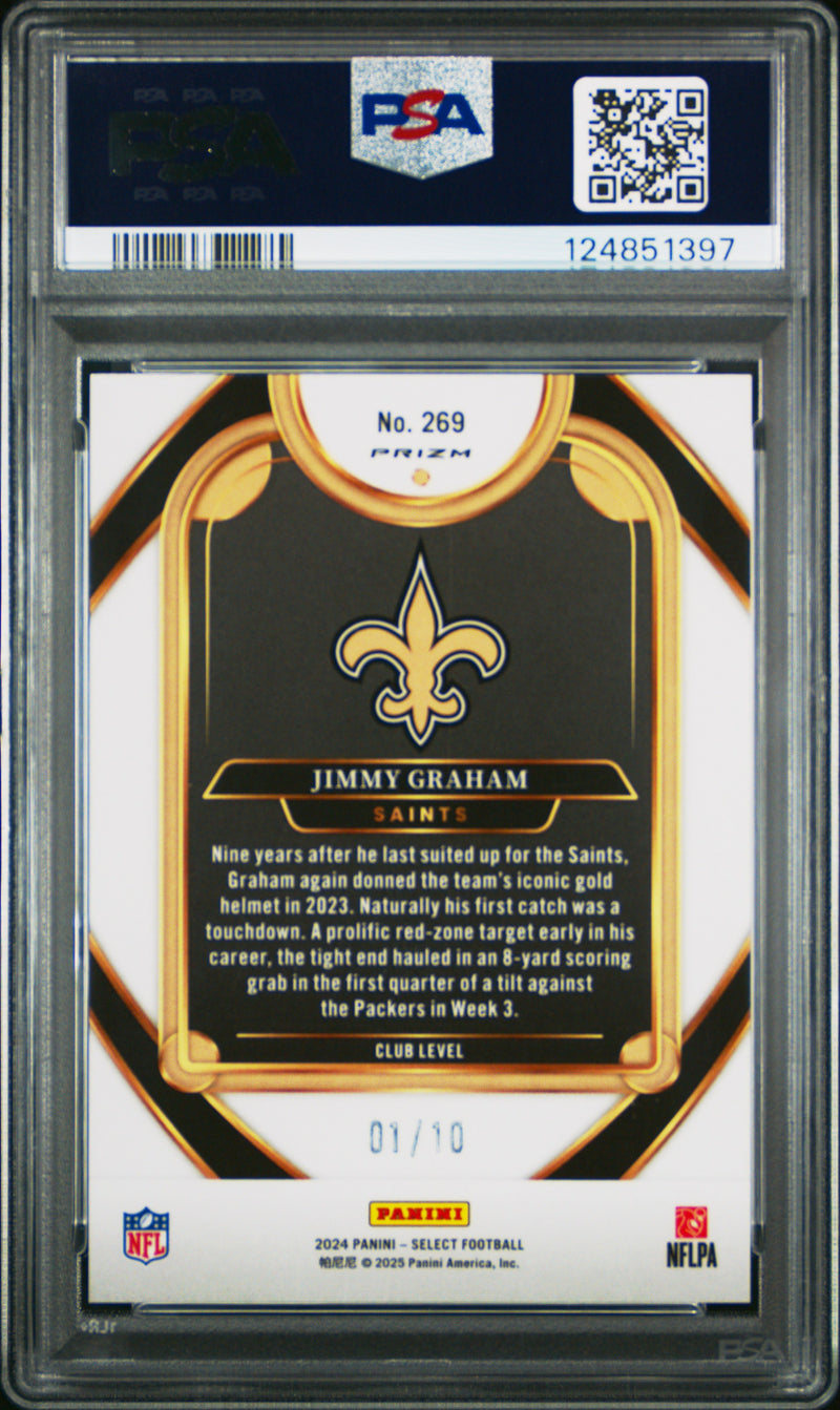 Jimmy Graham 2024 Panini Select Club Level Gold Prizm SP 1/10 PSA 9-2