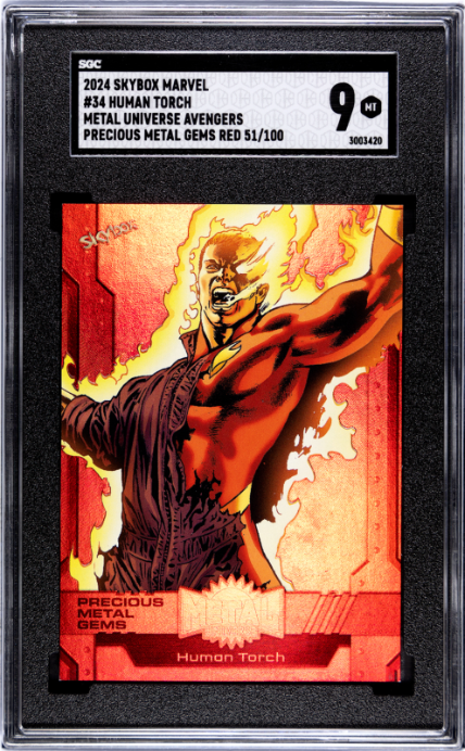 Human Torch 2024 Skybox Metal Universe Avengers Red Precious Metal Gems SP 51/100 SGC 9-1
