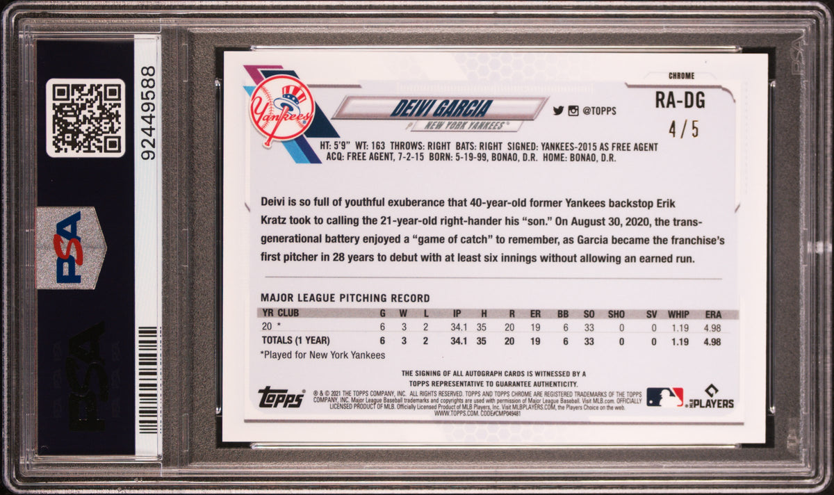 Deivi Garcia RC 2021 Topps Chrome Sapphire Red Rookie Auto SP 4/5 PSA 10-2