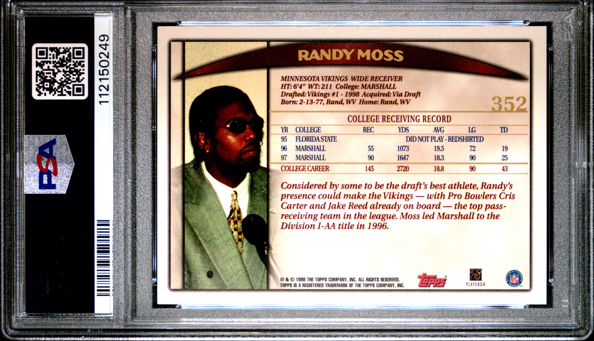 Randy Moss RC 1998 Topps Rookie #352 PSA 9-2
