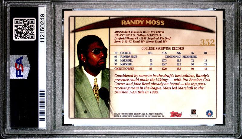 Randy Moss RC 1998 Topps Rookie #352 PSA 9-2