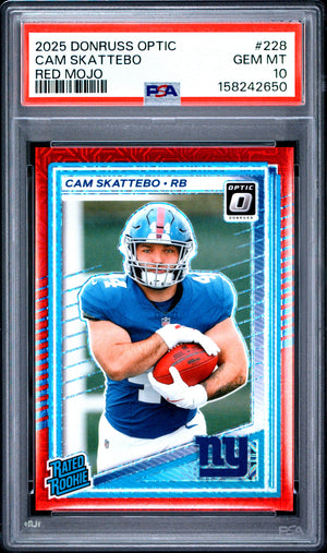 Cam Skattebo RC 2025 Donruss Optic Red Mojo Rated Rookie #228 PSA 10