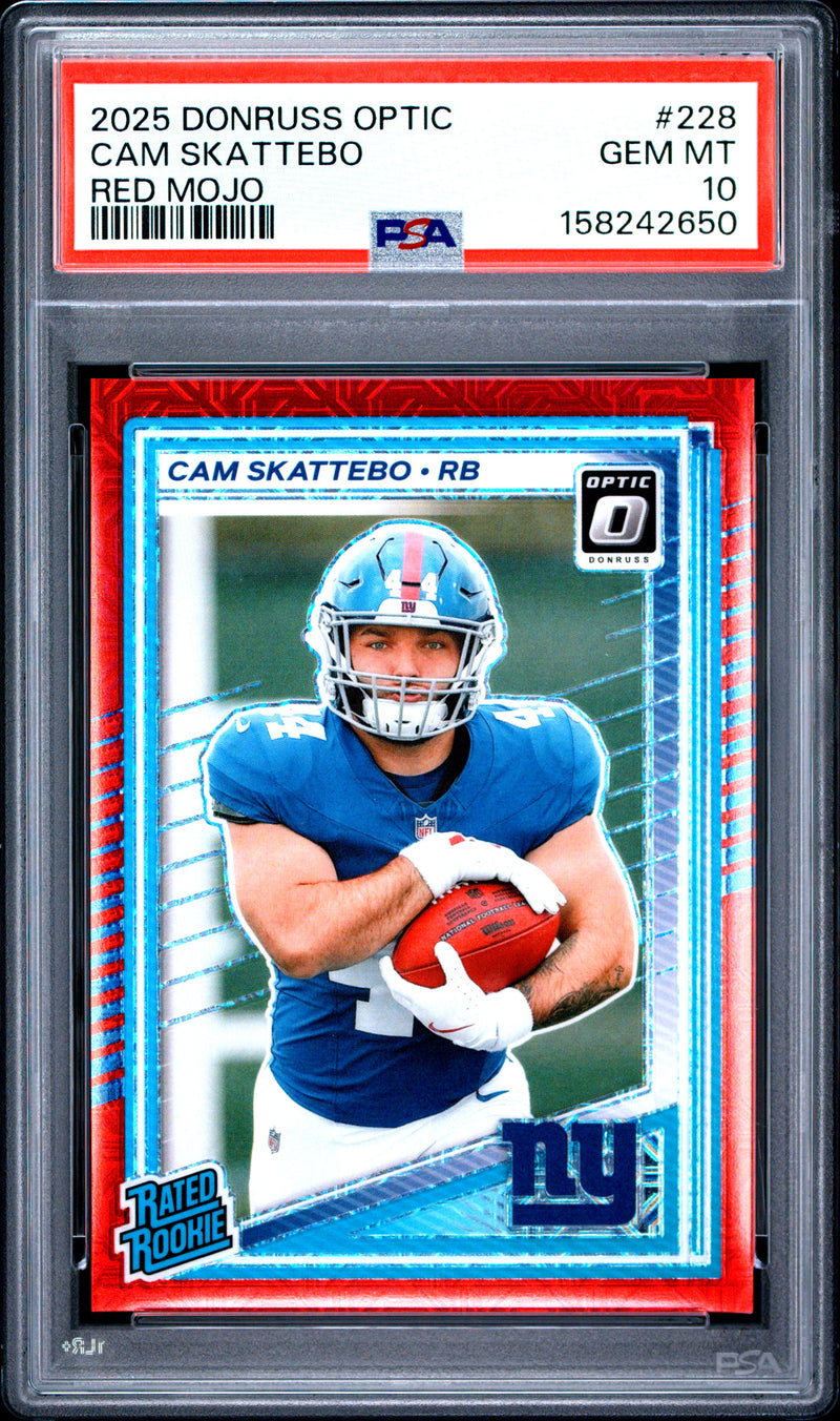 Cam Skattebo RC 2025 Donruss Optic Red Mojo Rated Rookie #228 PSA 10-1