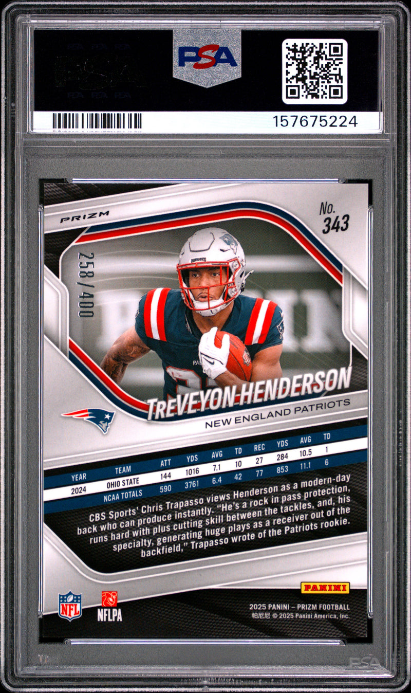 Treveyon Henderson 2025 Panini Prizm Pandora 258/400 #343 PSA 10-2