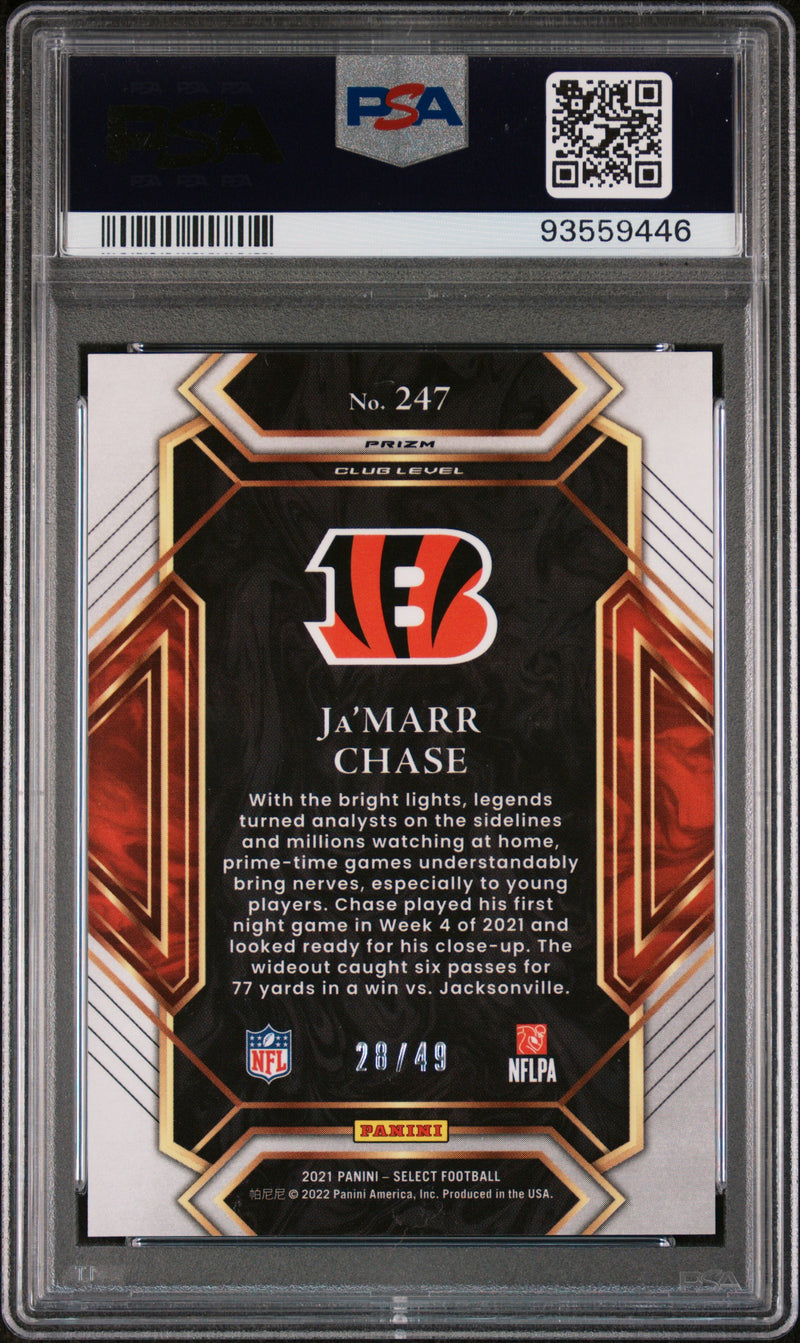 Ja'Marr Chase 2021 Panini Select Red Prizm 28/49 #247 PSA 10-2