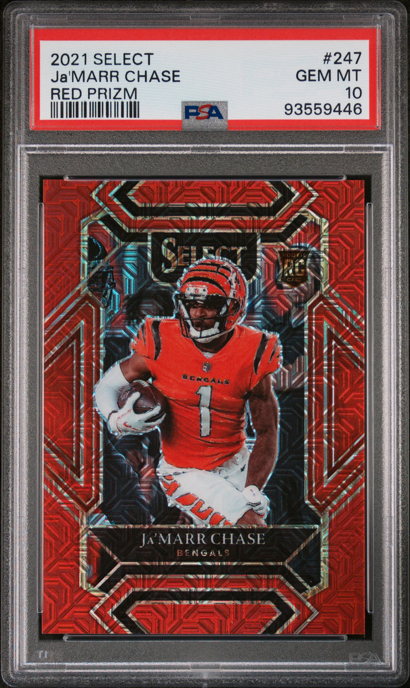 Ja'Marr Chase 2021 Panini Select Red Prizm 28/49 #247 PSA 10-1