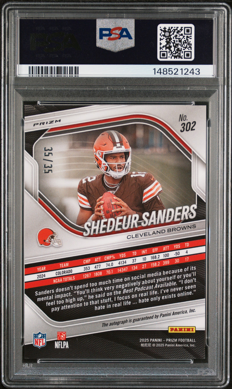 Shedeur Sanders 2025 Panini Prizm Autograph-Red Shimmer 35/35 #302 PSA 9-2