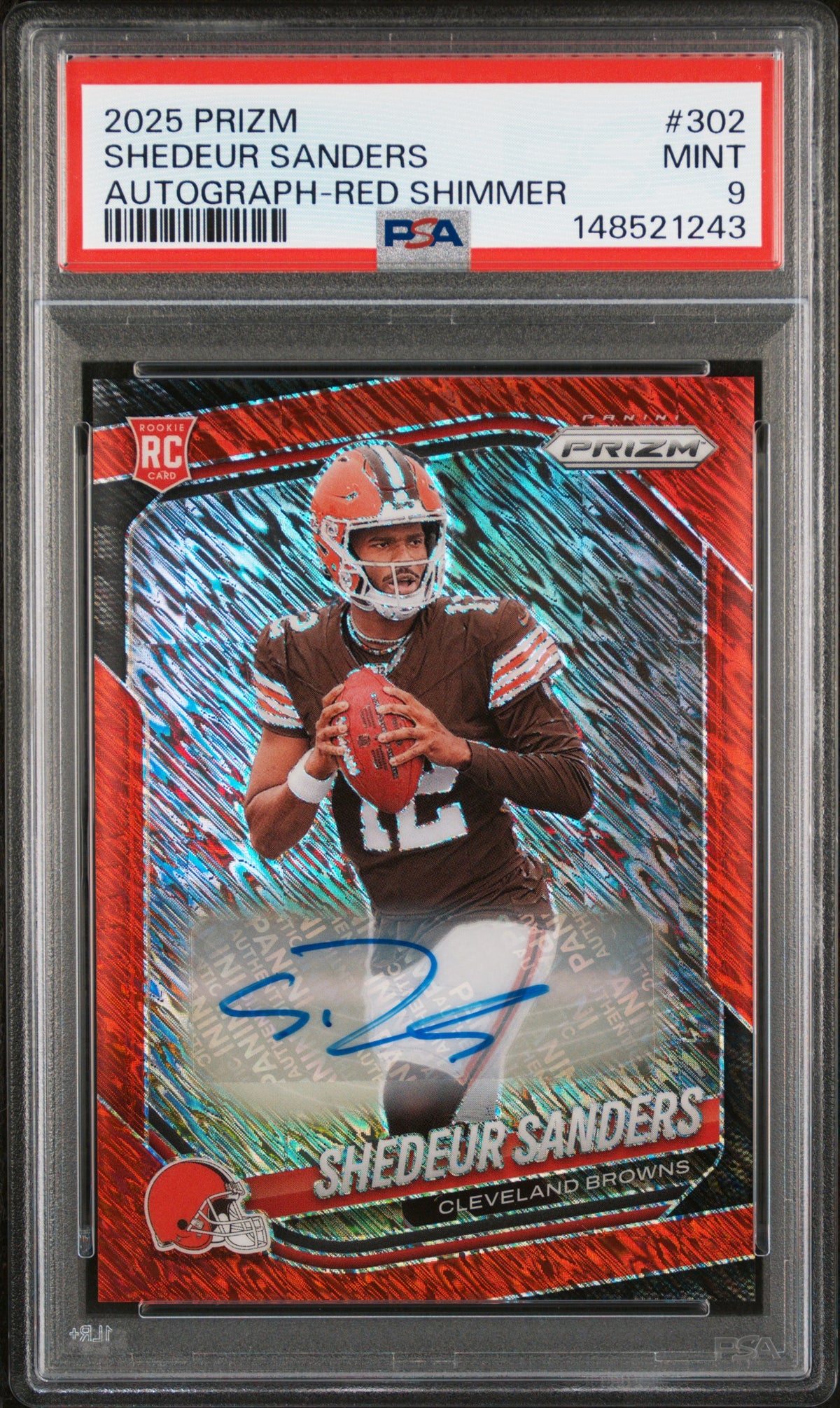Shedeur Sanders 2025 Panini Prizm Autograph-Red Shimmer 35/35 #302 PSA 9